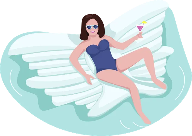 Woman on air mattress Illustration