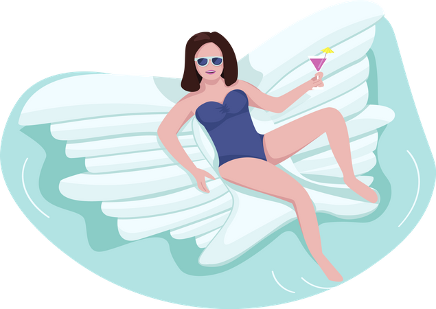 Woman on air mattress  Illustration