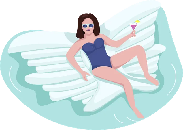 Woman on air mattress  Illustration