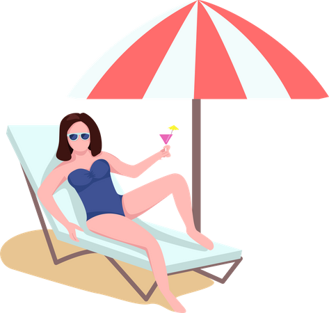 Woman on beach longue with sunshade Illustration
