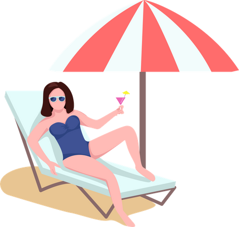 Woman on beach longue with sunshade  Illustration