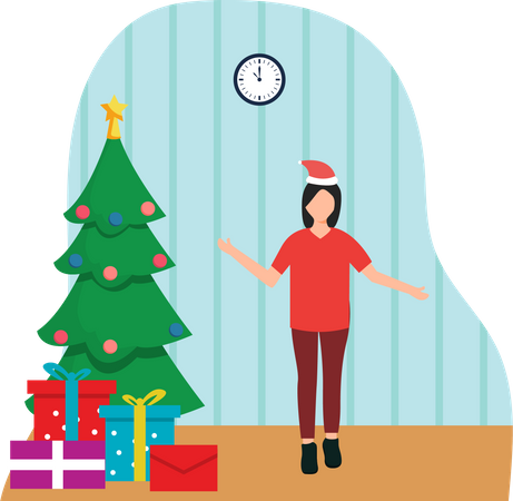 Woman on Christmas eve  Illustration