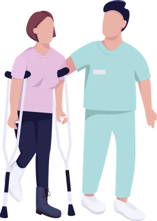 Woman on crutches and doctor Illustration