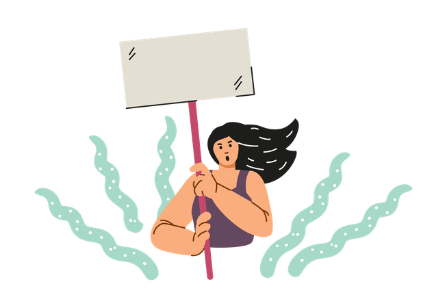 Woman on demonstration with agitation poster  Illustration