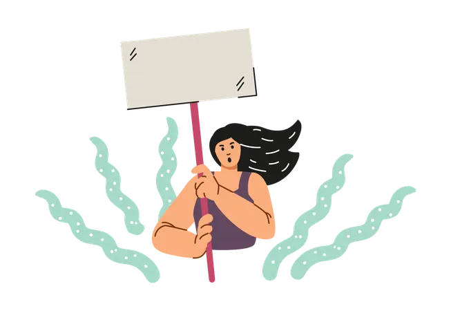 Woman on demonstration with agitation poster  Illustration