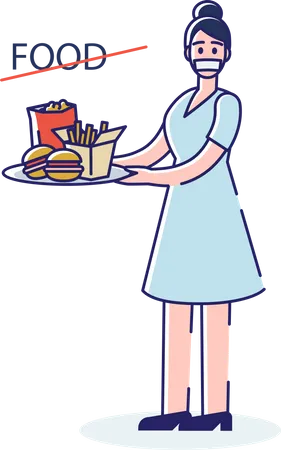 Woman on diet not allowed to eat junk food  Illustration