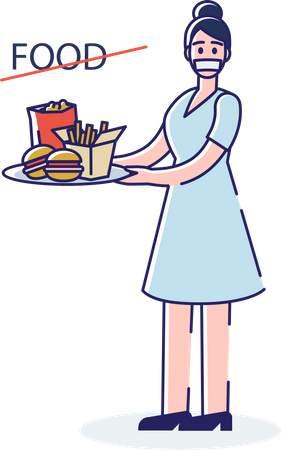 Woman on diet not allowed to eat junk food  Illustration