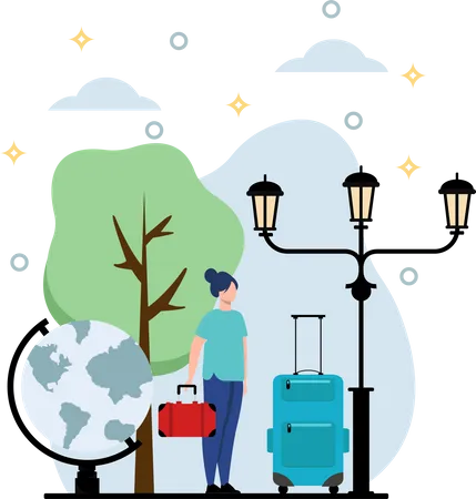 Woman on global trip  Illustration