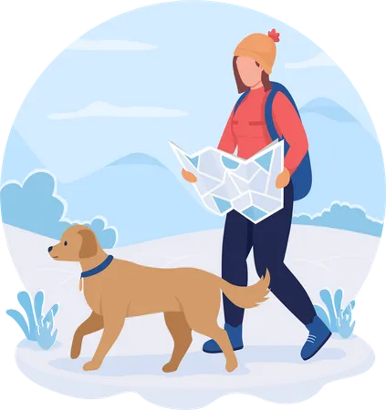 Woman on hiking route Illustration
