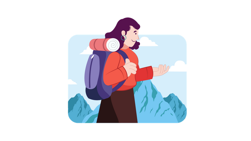 Woman on mountain hiking  일러스트레이션
