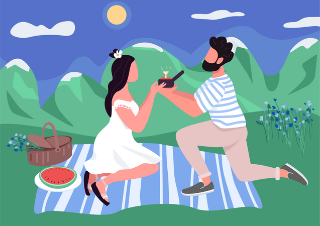 Woman on picnic with boyfriend  Illustration