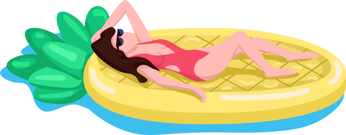 Woman On Pineapple Air Mattress Semi Flat Color Vector Character Lying Figure Full Body Person On White Pool Party Simple Cartoon Style Illustration For Web Graphic Design And Animation Illustration