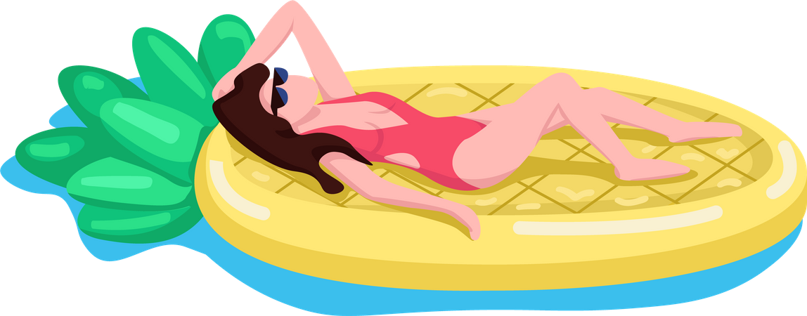 Woman on pineapple air mattress  Illustration