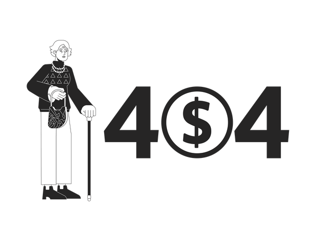 Woman on retirement error 404 flash message  Illustration