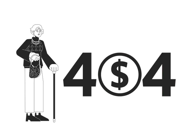 Woman on retirement error 404 flash message  Illustration