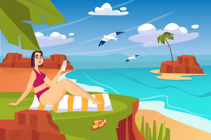 Woman on summer vacation  Illustration