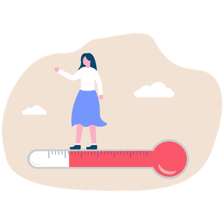 Woman on thermometer measuring progress  Illustration