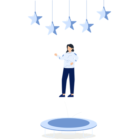 Woman on Trampoline with Hanging Stars  Illustration