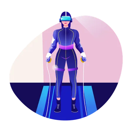 Woman on treadmill doing vr workout  Illustration