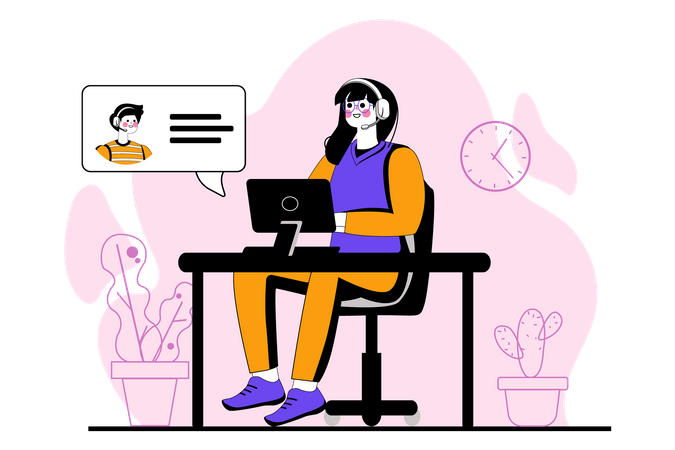 Woman on video call with colleague Illustration