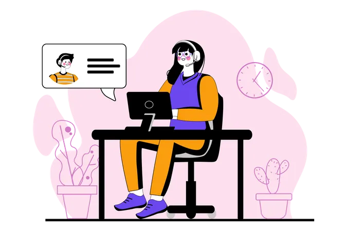 Woman on video call with colleague Illustration