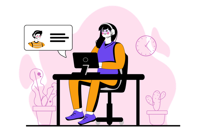 Woman on video call with colleague  Illustration