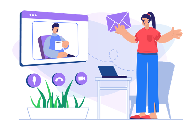 Woman on video conference  Illustration