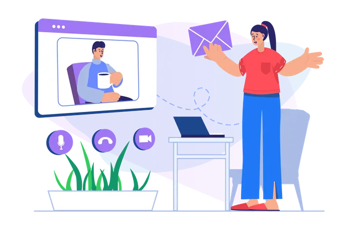 Woman on video conference  Illustration