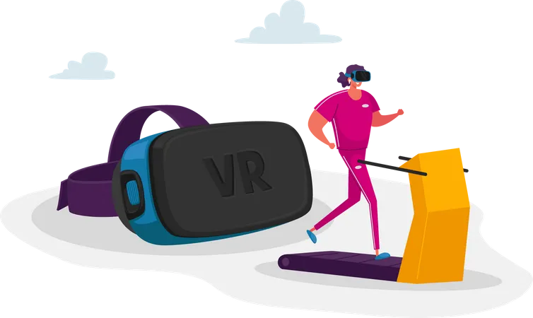 Woman on VR treadmill Illustration