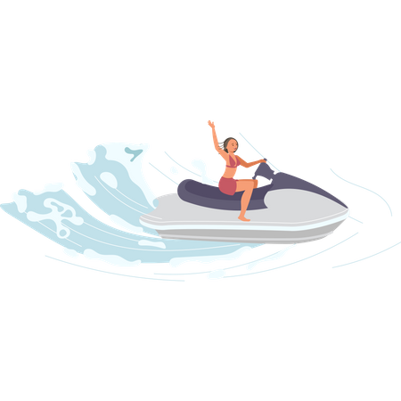 Woman on water scooter rides the waves  Illustration