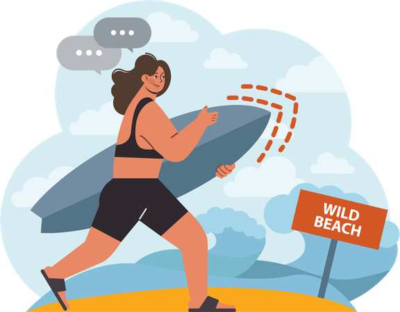 Woman on wild beach alone  Illustration