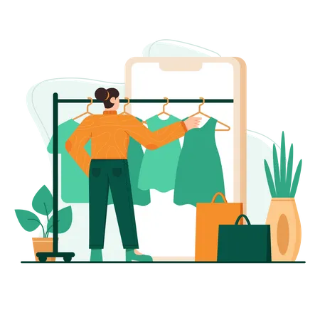 Woman online purchasing fashion products Illustration