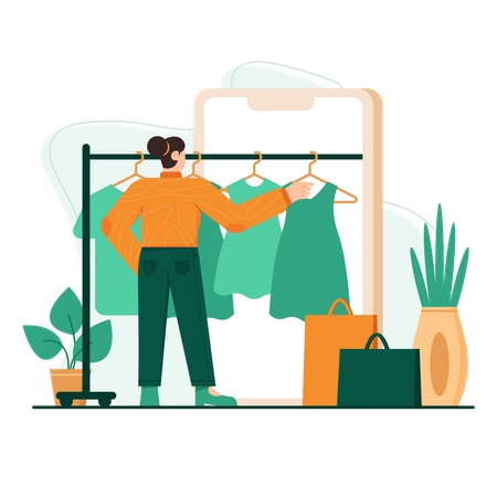 Woman online purchasing fashion products  Illustration