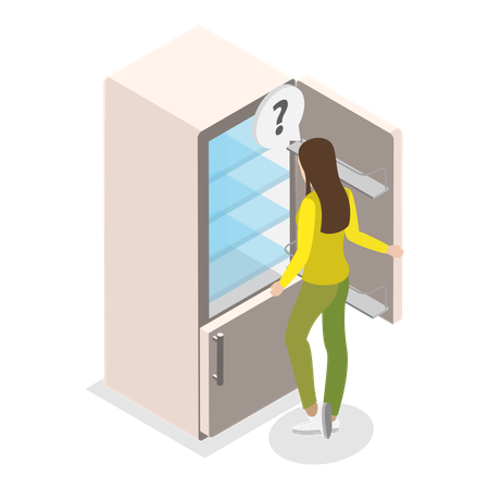Woman open Empty Refrigerator  Illustration