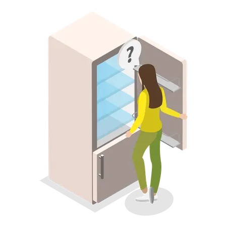 Woman open Empty Refrigerator  Illustration