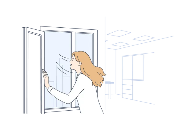 Woman open window  Illustration