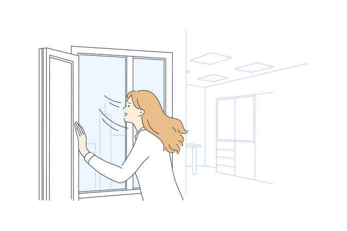 Woman open window  Illustration