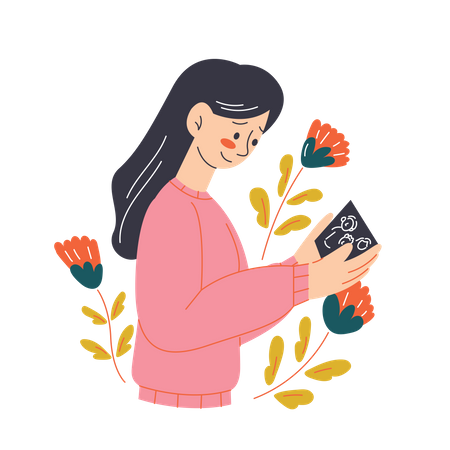 Woman opening a card  Illustration