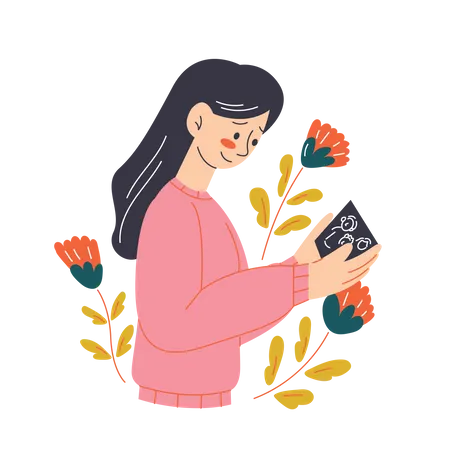 Woman opening a card  Illustration