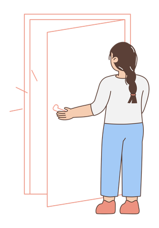 Woman opening a Door  Illustration