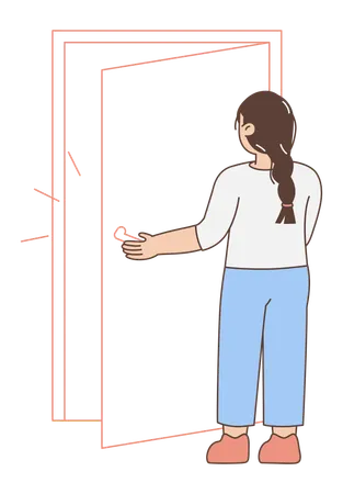 Woman opening a Door  Illustration