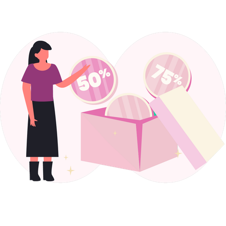 Woman opening discount box  Illustration