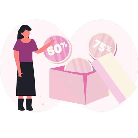 Woman opening discount box  Illustration