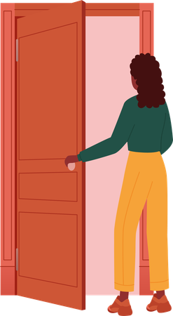 Woman Opening Door  Illustration