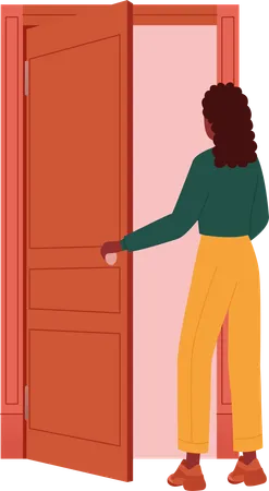 Woman Opening Door  Illustration