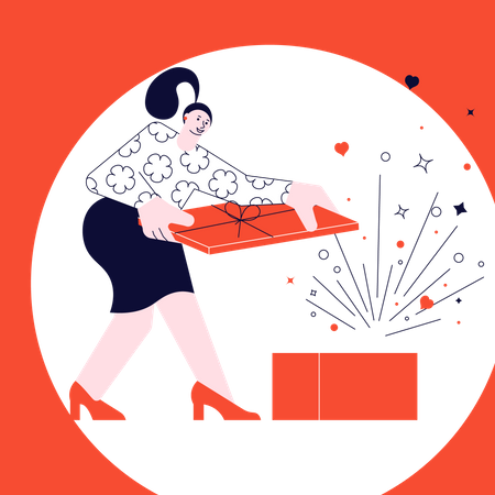 Woman opening gift Illustration