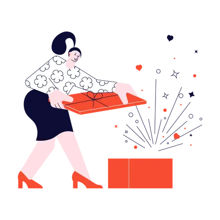 Woman opening gift Illustration
