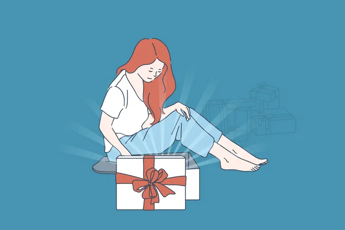 Woman opening gift  Illustration
