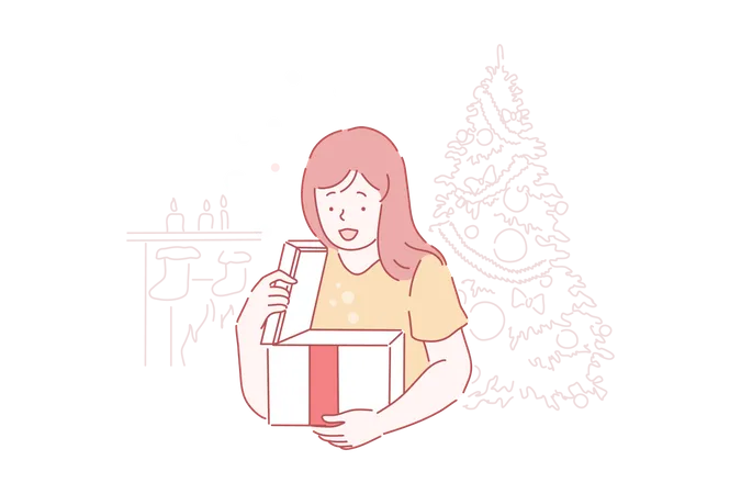 Woman opening gift box  Illustration