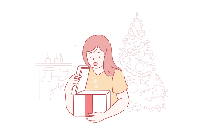 Woman opening gift box  Illustration